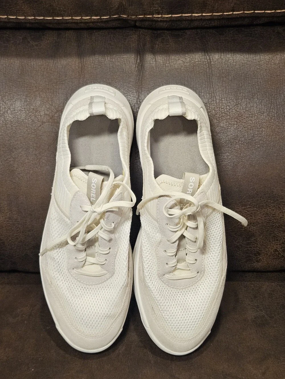 Sorel Ona 503 Knit Low Sea Salt Chalk Lace Up Athletic Sneaker White Cream